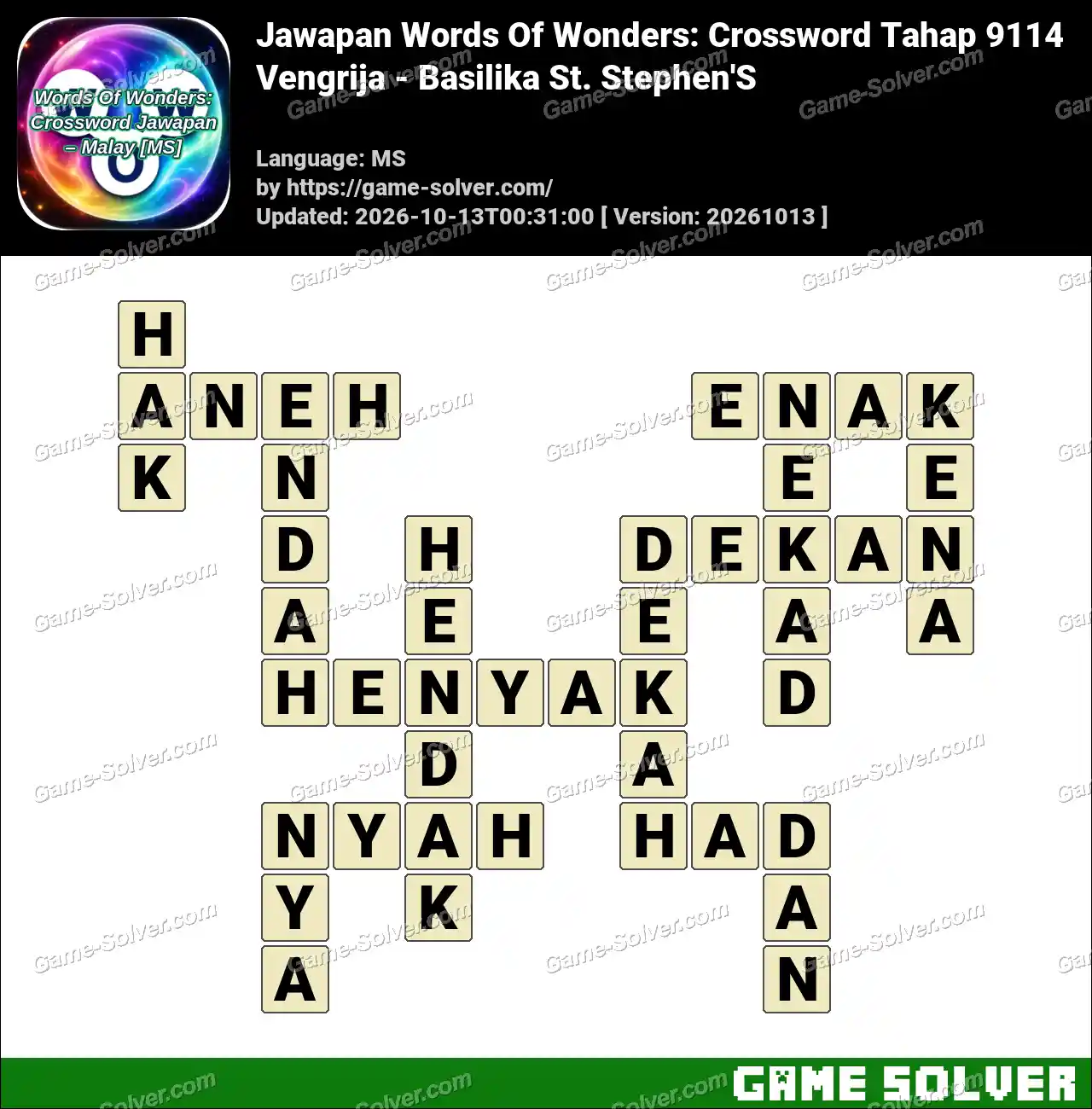 Jawapan Words Of Wonders: Crossword Tahap 9114 – Vengrija – Basilika St. Stephen’S